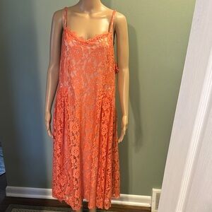 Lauren Conrad Coral Lace Slip Dress with Spaghetti Straps and Scoop Neckline
